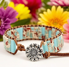 Vintage Sea Sediment Jasper Gemstone Bracelet Women Jewelry Energy Reiki Gift Ethnic Bracelet price