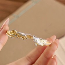 New Chinese Style Gold Plated Lotus Koi Bangle Women Ethnic Open Bracelet Ethnic Bracelet price