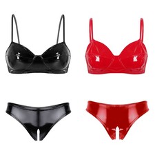 Womens Lingerie Set Stretch Vinyl Wireless Bra Tops with Panties Teddy Underwear Women's Underwear Set price