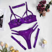 Solid Hollow Breast Bra Thong with Choker Leg Circle Sexy Costume Sexy Underwear Women's Underwear Set price