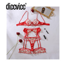 Luxury Transparent Lingerie Patent PU Leather Trim Bra Panty Set Sexy Underwear Women's Underwear Set price