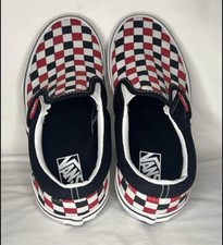 Vans - Checkerboard Red, Black & White Slip-On Canvas Kids Shoes - Youth Size 2 Unisex Kids Outdoor Shoes price