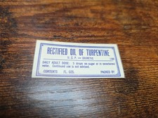 Drug store pharmacy ephemera label advertising Rectified Oil Of Turpentine Turpentine price