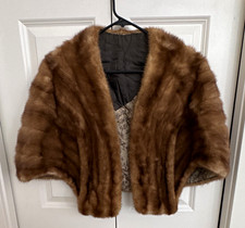 Brown Fur Stole Shawl Wrap, Lined, Monogram LM, Animal Print Lining Scarf price