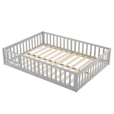 Gray Painted Pine Wood Playpen Bed with Door Full-size Children's Wooden Bed Playpen Bed price