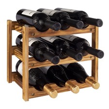 Wine Rack 9 Bottle 3-Tier Wood Wine Storage Easy-Assembly Space-Saving for Wine Wine Rack price