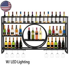 3-Tier Wall Mounted Wine Rack Floating Bar Shelves w/ LED Light for Bar Cafe US Wine Rack price