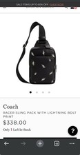 Coach Racer Sling Pack Lightning Bolt Print CDP84 Gunmetal/Black 100% Authentic Travel Bag price