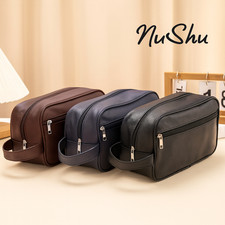 Mens Toiletry Bag with Zipper PU Leather Case Organizer Portable Travel Dopp Kit Travel Bag price