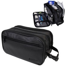 Mens Toiletry Bag with Zipper PU Leather Case Organizer Portable Travel Dopp Kit Travel Bag price