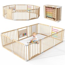 NAIZEA Wooden Playpen, Foldable Baby Playpen Fence Play Area w/ Gate 6-10 Panels Playpen price