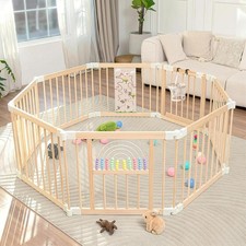 Ulnxiy Wooden Baby Playpen with Montessori Toys, 8-Panel Foldable Wood Play Yard Playpen price
