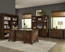 RUSTIC BURNISHED OAK EXECUTIVE DESK, CREDENZA DESK & HUTCH OFFICE FURNITURE SET Executive Furniture Set price