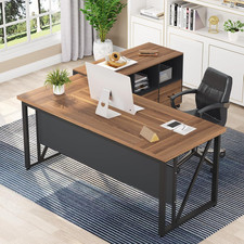 L-Shaped Executive Desk & Lateral File Cabinet Set for Home Office, Brown/Black Executive Furniture Set price