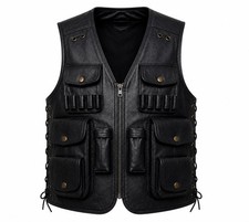 Black Leather Hunting Vest – Tactical Utility Vest – Genuine Leather Outdoor Vest (Outdoor) price