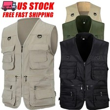 Multi Pocket Cargo Vest Mens Utility Fishing Hiking Outdoor Gilet Waistcoat Tops Vest (Outdoor) price