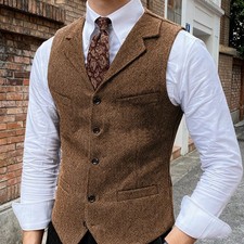 Mens Tweed Vest Western Cowboy Vintage Wool Herringbone Vests M Large XL XXL 3XL Vest (Outdoor) price