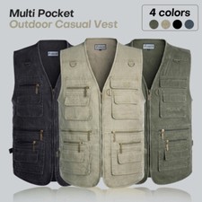 Mens Multi Pocket Waistcoat Fishing Vest Hunting Hiking Gilet Outdoor XL-7XL Vest (Outdoor) price