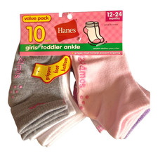 Hanes Girls Toddler Ankle Socks 10-Pair Multipack Non-Slip Gripper 12-24M Girls' Socks Set price