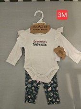 Baby Essentials Girls 3M 4pc Cotton Bodysuit Set Floral Pants Bow Socks Girls' Socks Set price