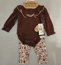 Baby Essentials Girls 3M 4pc Ribbed Cotton Floral Pants Set Bodysuit Socks Girls' Socks Set price