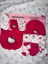 Hello Kitty Newborn 12pc Cotton Knit Polka Dot Embroidered Hat Mittens Socks Bib Girls' Socks Set price