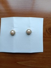 Faux Pearl and Diamond Halo Stud Earrings – Gold Tone Setting Diamond Earrings price