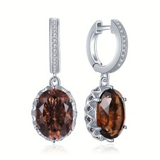 White 925 Sterling Silver Oval Smoky Quartz Drop Earrings With Diamond Accents Diamond Earrings price