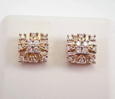 2.30Ct Round Cut Moissanite Women's Square Stud Earrings 14K Yellow Gold Plated Diamond Earrings price