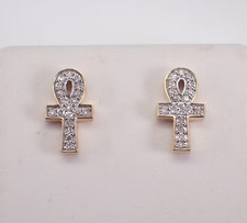 2.10Ct Round Cut Moissanite Women's Ankh Stud Earrings 14K Yellow Gold Plated Diamond Earrings price