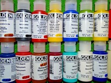 Golden Fluid Acrylic Paints, 1 oz. bottles, flat rate shipping, 85 color options Pearlescent Paint price