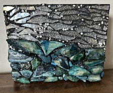 Handmade Mixed Media Mosaic ,Wall Art, Natural Stone, Glass, Resin, Blue,silver Natural Stone Wall Art price