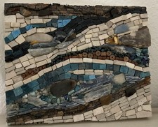 Mosaic Landscape Wall Art, Mixed Media, Smalti, natural stone,beads,clay, 8x10 Natural Stone Wall Art price
