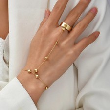 Gold Tone Chain Bracelet with Finger Ring Link Hand Harness Jewelry Women 1 Pc Shahmeran Bracelet price