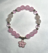 Pink Glass Beaded Stretch Bracelet Flower Dangle Charm Nature Flowers Theme Shahmeran Bracelet price