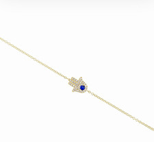 14K Yellow Gold Adjustable Hamsa Hand Sapphire Diamond Cable Bracelet 6-7" Shahmeran Bracelet price