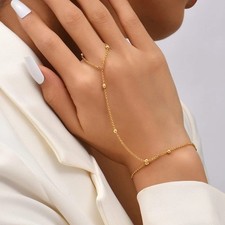 Gold Tone Hand Chain Bracelet Ring Adjustable Link Chain Finger Wrist Jewelry Shahmeran Bracelet price