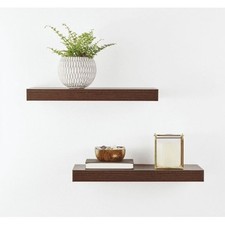Mainstays Walnut 16.5" Wood Floating Shelves, Set of 2 Office Shelving price