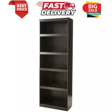 5-Shelf Wood Bookcase Adjustable Framed Storage Wide Shelf 71 in Tall, Espresso Office Shelving price