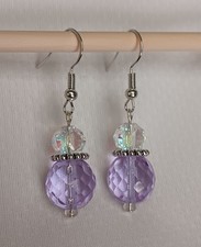 Lavender & Clear Simulated Crystal Bead Dangle Drop Earrings, Hook Closure Pearl Earrings price