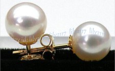 PERFECT AAA++ GENUINE NATURAL WHITE ROUND PEARL STUD EARRINGS 14K YELLOW GOLD Pearl Earrings price