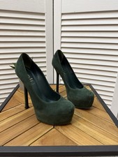 Saint Laurent YSL Green Suede Platform Pumps Heels EU 37.5 US 7.5 Wedge Heels price