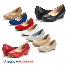 DREAM PAIRS Women's Pumps Wedge Heel Round Toe Slip On Pump Shoes US 5-11 Wedge Heels price