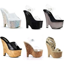 Pleaser Cork Platform Peep Toe Mule Wedge High Heels Adult Women Beau6Xx Wedge Heels price