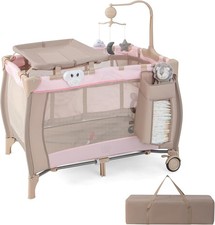 HONEY JOY 3 in 1 Portable Pack and Play with Bassinet Changing Table Pink Baby Crib price