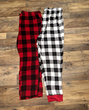 Mens XL Plaid Pajama Pants 2-Pair Lot Drawstring Red/Black & Black/White Men's Pajamas price