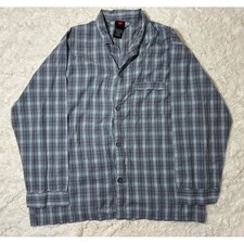 Hanes Mens XL Blue Plaid Pajama Set Long Sleeve Button Down Sleep Set Vintage Men's Pajamas price