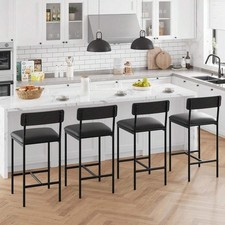 Set of 4 Brown PU Upholstered Bar Stools, 25.5"" Counter Height with Backrest Bar Stool price