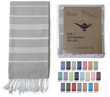 Turkish Beach Towel 100% Organic Cotton Extra Large Oversized (39 x Cloud Grey Pestemal price