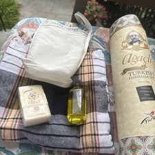 Agacli Turkish Hammam Set Includes MASSAGE Oil, Soap And Pestemal Brand New Pestemal price